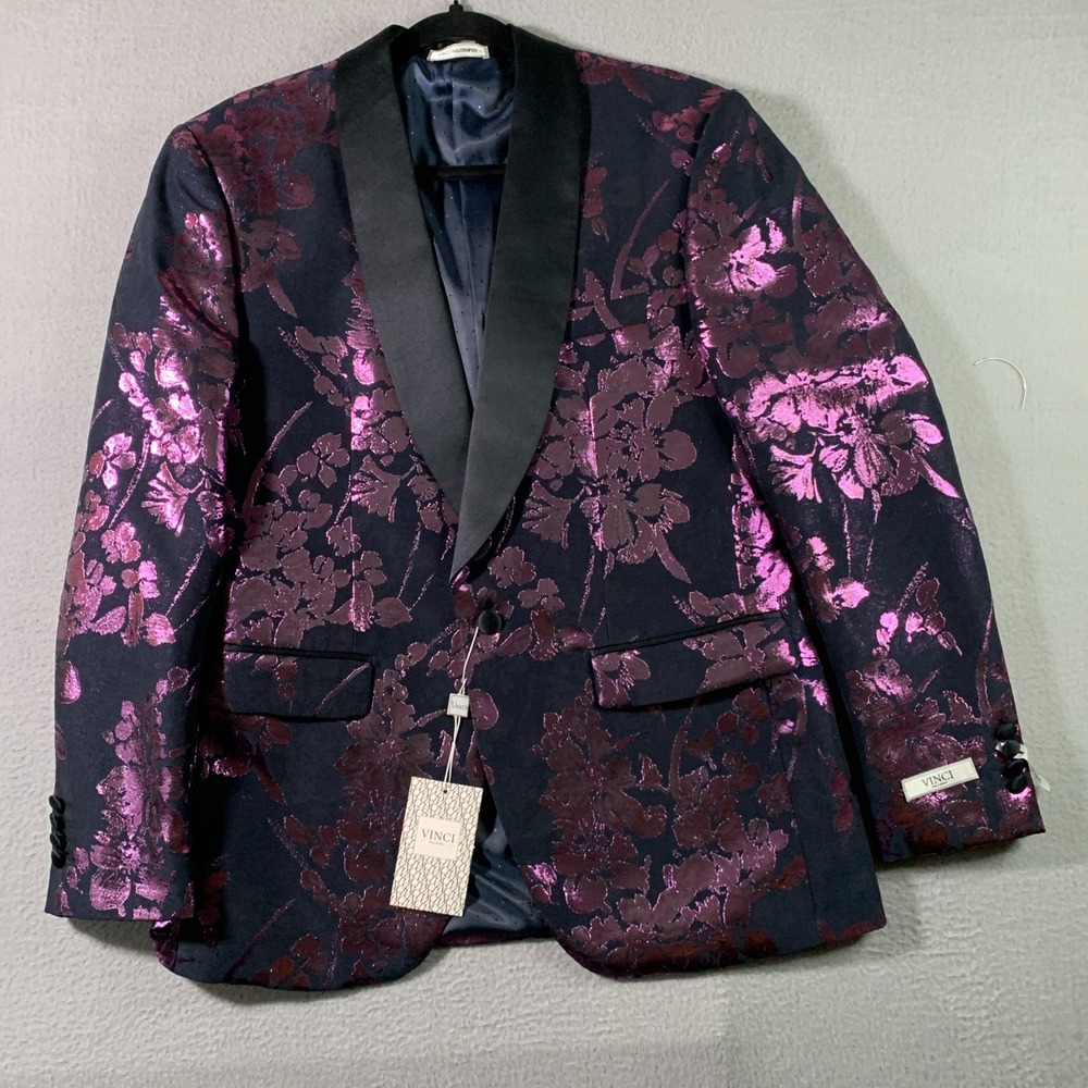 VINCI Men's Lavender Floral Jacquard One Button Blazer Size M